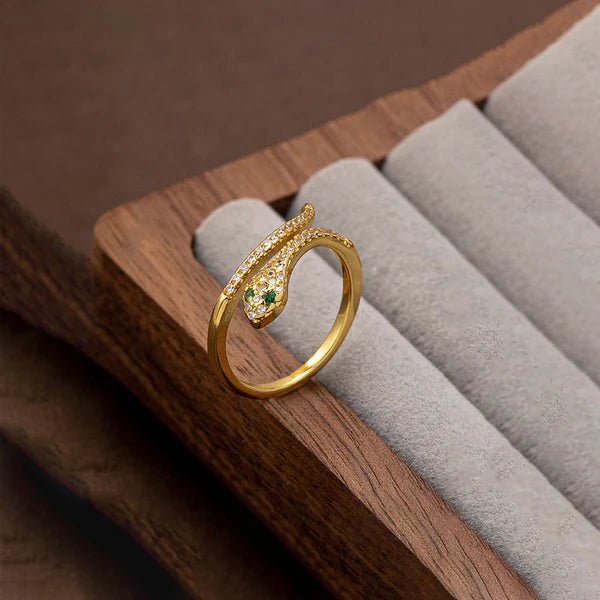 Gold Plated Anti Tarnish Stainless Steel Snake Themed Adjustable Finger Ring - Aurvi