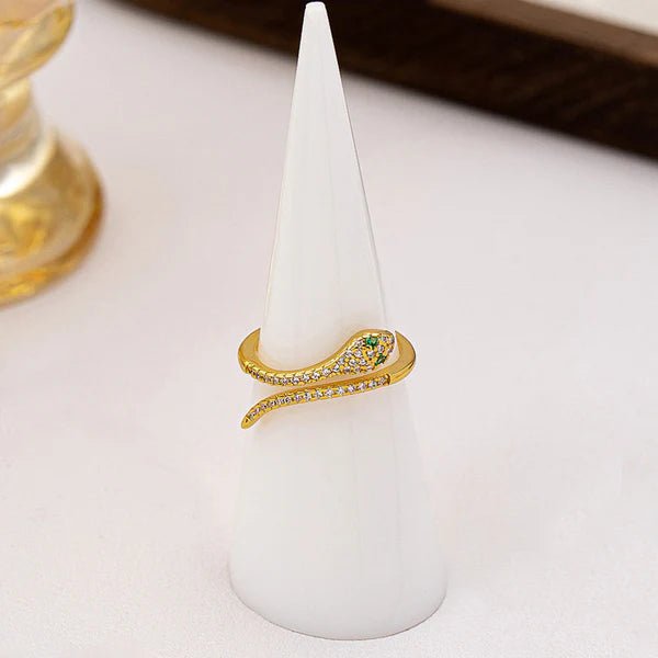 Gold Plated Anti Tarnish Stainless Steel Snake Themed Adjustable Finger Ring - Aurvi