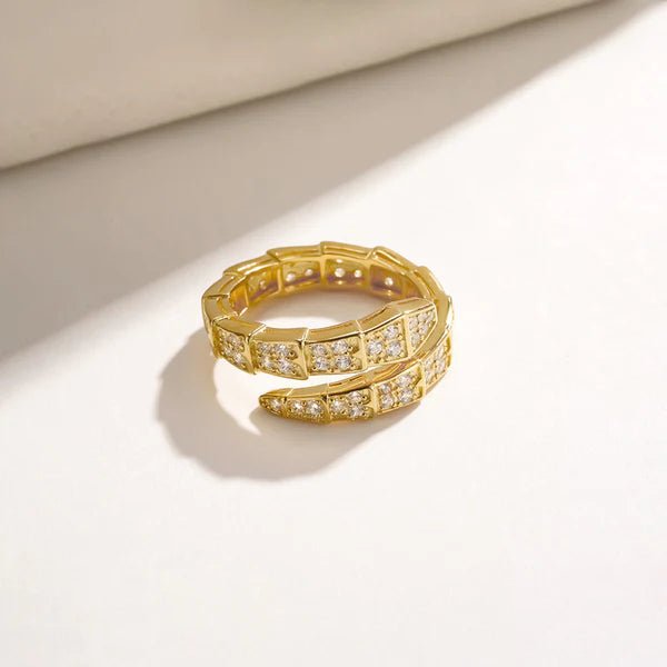 Gold Plated Anti Tarnish Stainless Steel Spiral Snake Themed Adjustable Finger Ring - Aurvi