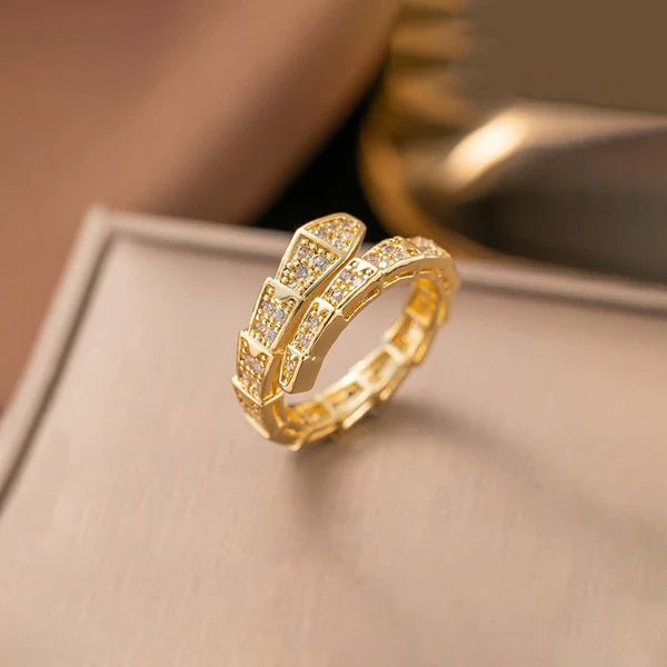 Gold Plated Anti Tarnish Stainless Steel Spiral Snake Themed Adjustable Finger Ring - Aurvi