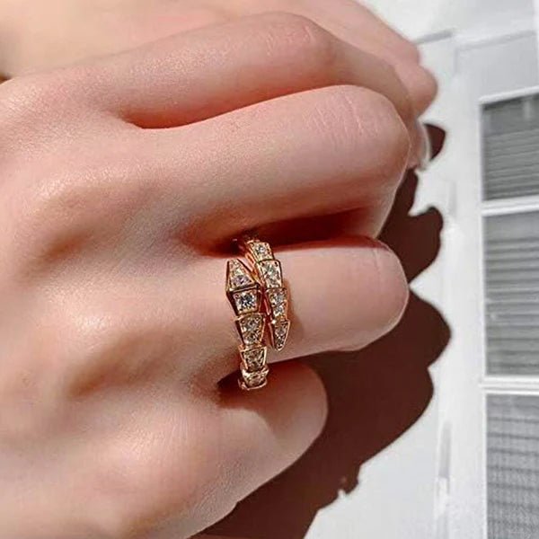 Gold Plated Anti Tarnish Stainless Steel Spiral Snake Themed Adjustable Finger Ring - Aurvi