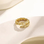 Gold Plated Anti Tarnish Stainless Steel Spiral Snake Themed Adjustable Finger Ring - Aurvi