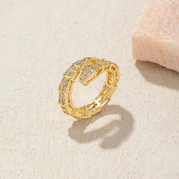 Gold Plated Anti Tarnish Stainless Steel Spiral Snake Themed Adjustable Finger Ring - Aurvi