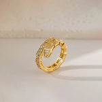 Gold Plated Anti Tarnish Stainless Steel Spiral Snake Themed Adjustable Finger Ring - Aurvi
