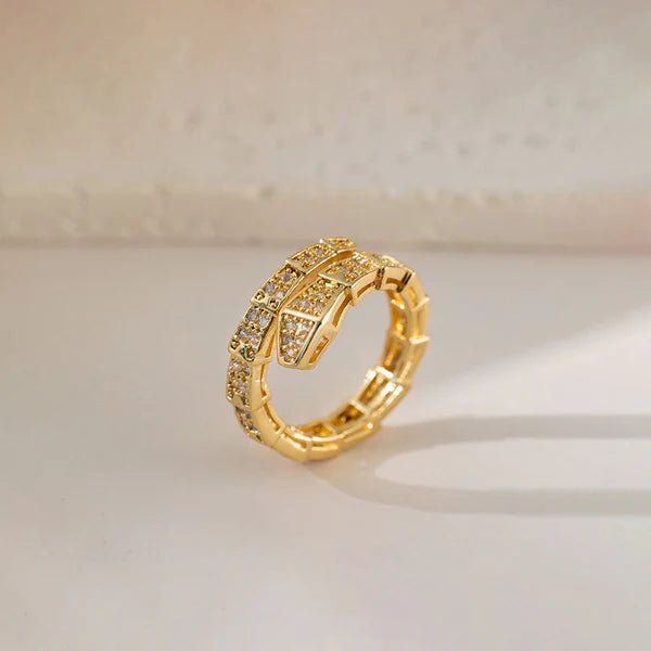 Gold Plated Anti Tarnish Stainless Steel Spiral Snake Themed Adjustable Finger Ring - Aurvi