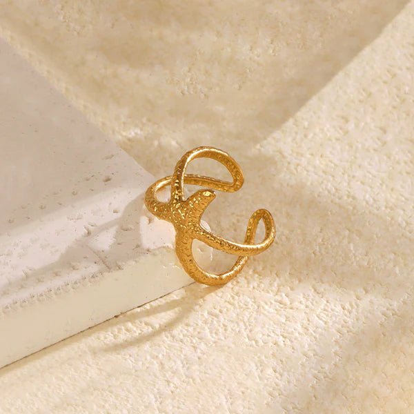 Gold Plated Anti Tarnish Stainless Steel Star Themed Contemporary Ring - Aurvi