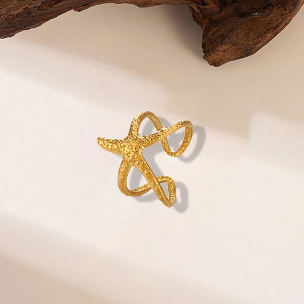 Gold Plated Anti Tarnish Stainless Steel Star Themed Contemporary Ring - Aurvi