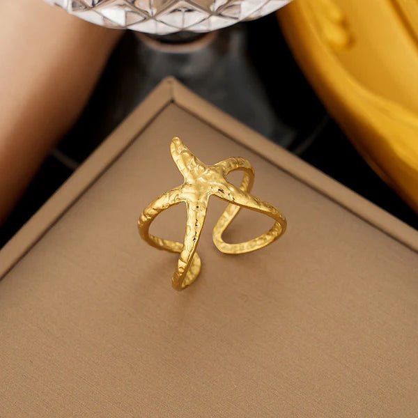 Gold Plated Anti Tarnish Stainless Steel Star Themed Contemporary Ring - Aurvi