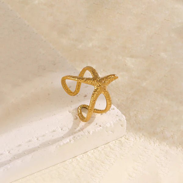 Gold Plated Anti Tarnish Stainless Steel Star Themed Contemporary Ring - Aurvi