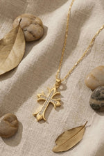 Gold Plated Anti Tarnish Studded Cross Necklace - Aurvi