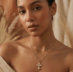Gold Plated Anti Tarnish Studded Cross Necklace - Aurvi