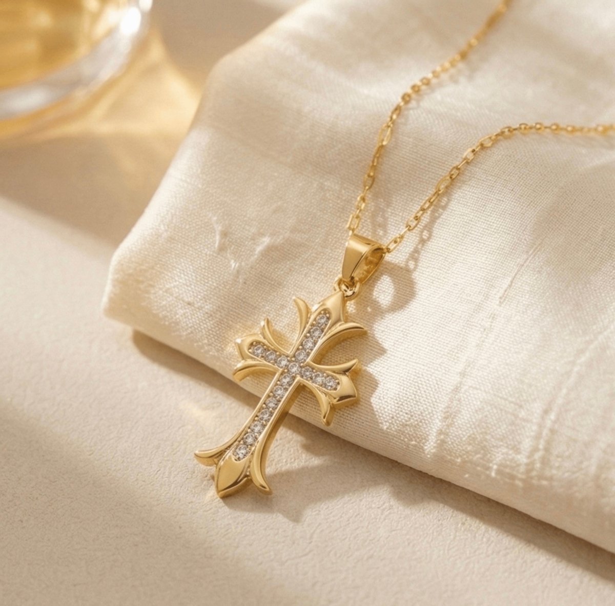 Gold Plated Anti Tarnish Studded Cross Necklace - Aurvi