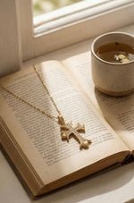 Gold Plated Anti Tarnish Studded Cross Necklace - Aurvi