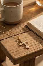 Gold Plated Anti Tarnish Studded Cross Necklace - Aurvi