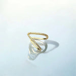 Gold - Plated Anti Tarnish V Shaped CZ Studded Adjustable Finger Ring - Aurvi