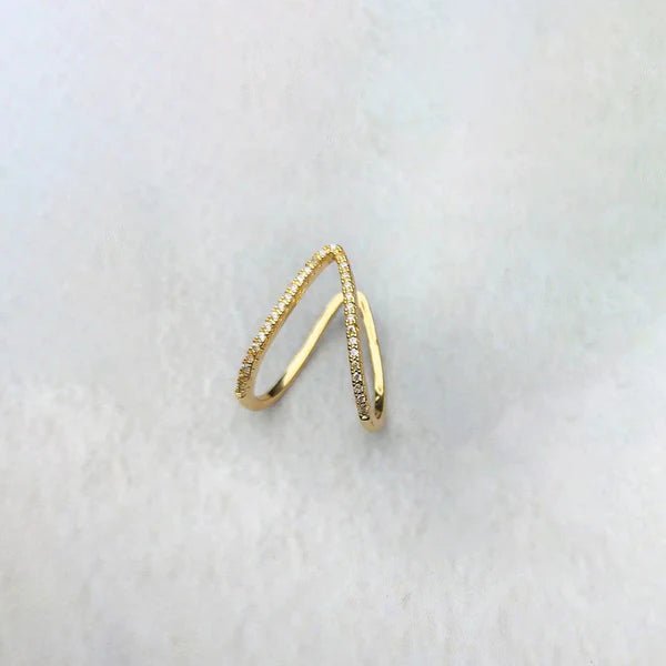 Gold - Plated Anti Tarnish V Shaped CZ Studded Adjustable Finger Ring - Aurvi