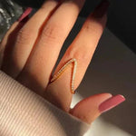Gold - Plated Anti Tarnish V Shaped CZ Studded Adjustable Finger Ring - Aurvi