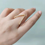 Gold - Plated Anti Tarnish V Shaped CZ Studded Adjustable Finger Ring - Aurvi