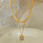 Gold - Plated Anti Tarnish White Emerald Geometric Layered Necklace - Aurvi