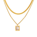 Gold - Plated Anti Tarnish White Emerald Geometric Layered Necklace - Aurvi