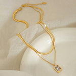 Gold - Plated Anti Tarnish White Emerald Geometric Layered Necklace - Aurvi
