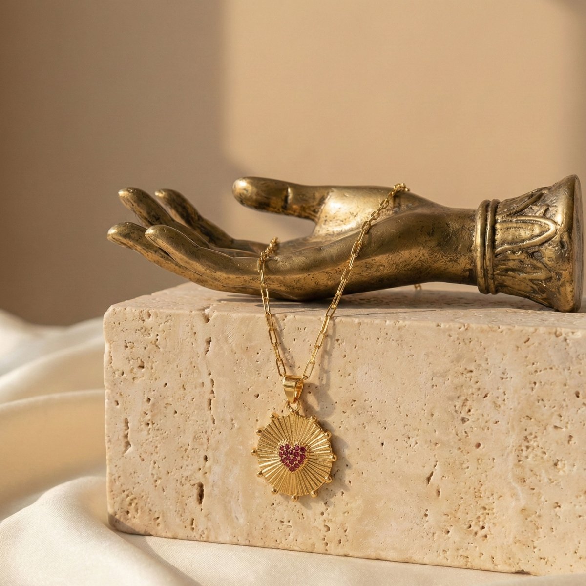 Gold - Plated Red Heart AntiTarnish Dainty Necklace - Aurvi