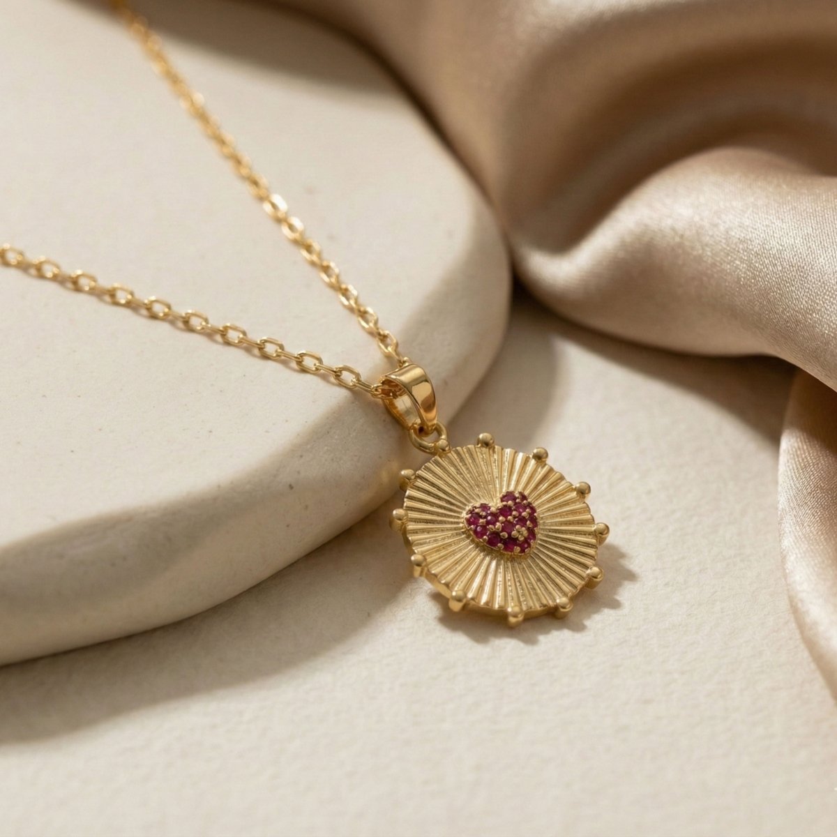Gold - Plated Red Heart AntiTarnish Dainty Necklace - Aurvi