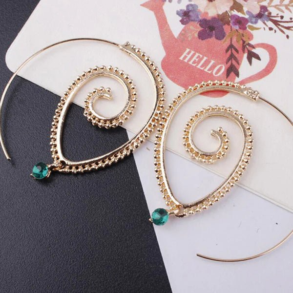 Gold Plated Spiral Unique Waterdrop Dangle Statement Earrings - Aurvi