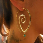 Gold Plated Spiral Unique Waterdrop Dangle Statement Earrings - Aurvi