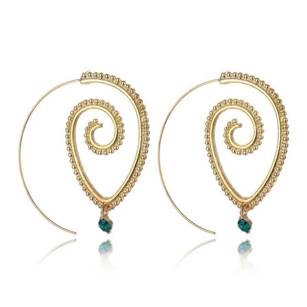 Gold Plated Spiral Unique Waterdrop Dangle Statement Earrings - Aurvi