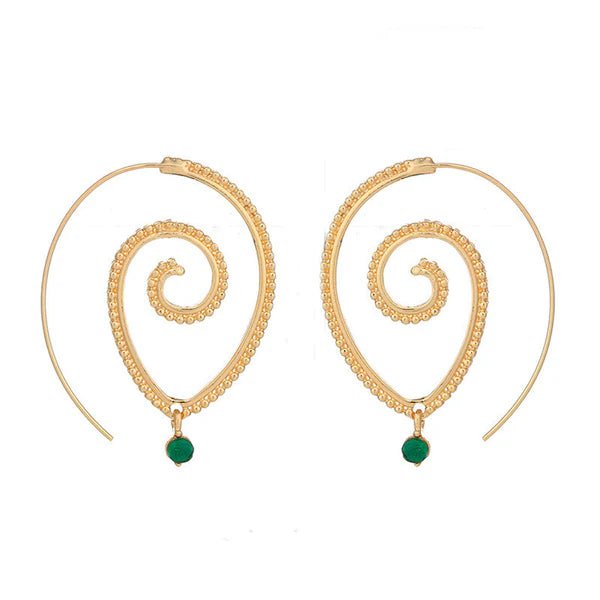 Gold Plated Spiral Unique Waterdrop Dangle Statement Earrings - Aurvi