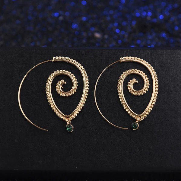 Gold Plated Spiral Unique Waterdrop Dangle Statement Earrings - Aurvi