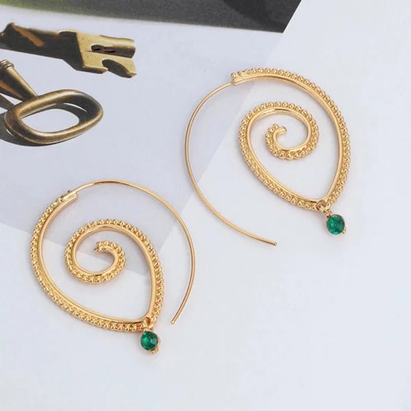Gold Plated Spiral Unique Waterdrop Dangle Statement Earrings - Aurvi