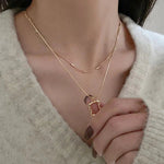 Gold Plated Stainless Steel Anti Tarnish Dual Strand Geometric Necklace For Women - Aurvi