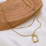 Gold Plated Stainless Steel Anti Tarnish Dual Strand Geometric Necklace For Women - Aurvi