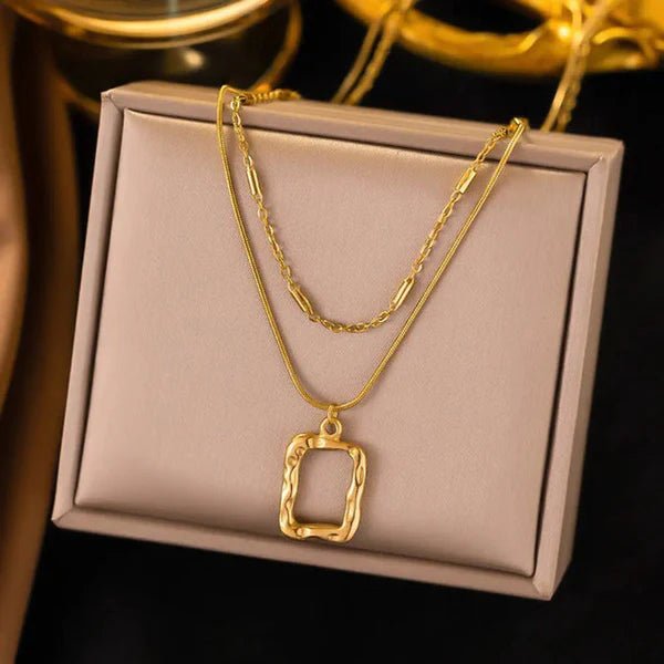 Gold Plated Stainless Steel Anti Tarnish Dual Strand Geometric Necklace For Women - Aurvi