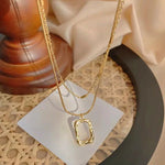 Gold Plated Stainless Steel Anti Tarnish Dual Strand Geometric Necklace For Women - Aurvi