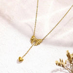 Gold Plated Stainless Steel Anti Tarnish Heart Themed Bow inspired Pendant Necklace - Aurvi