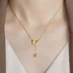 Gold Plated Stainless Steel Anti Tarnish Heart Themed Bow inspired Pendant Necklace - Aurvi