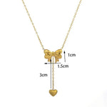 Gold Plated Stainless Steel Anti Tarnish Heart Themed Bow inspired Pendant Necklace - Aurvi