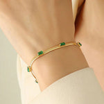 Gold Plated Stainless Steel Anti Tarnish Snake Chain Green Emerald Studded Wraparound Bracelet - Aurvi