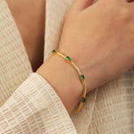 Gold Plated Stainless Steel Anti Tarnish Snake Chain Green Emerald Studded Wraparound Bracelet - Aurvi