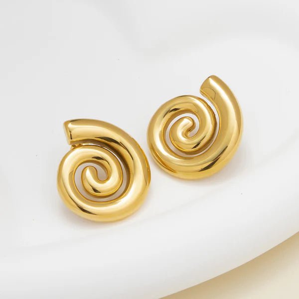 Gold Plated Stainless Steel Anti Tarnish Spiral Chunky Earrings - Aurvi