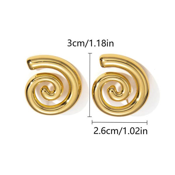 Gold Plated Stainless Steel Anti Tarnish Spiral Chunky Earrings - Aurvi