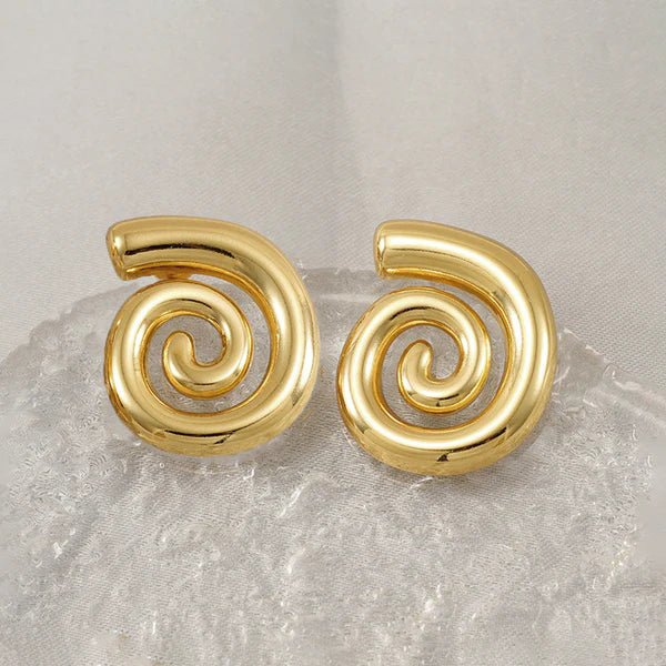 Gold Plated Stainless Steel Anti Tarnish Spiral Chunky Earrings - Aurvi