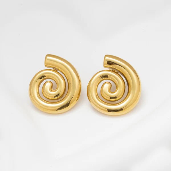 Gold Plated Stainless Steel Anti Tarnish Spiral Chunky Earrings - Aurvi