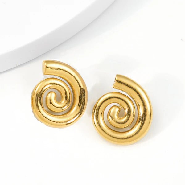 Gold Plated Stainless Steel Anti Tarnish Spiral Chunky Earrings - Aurvi