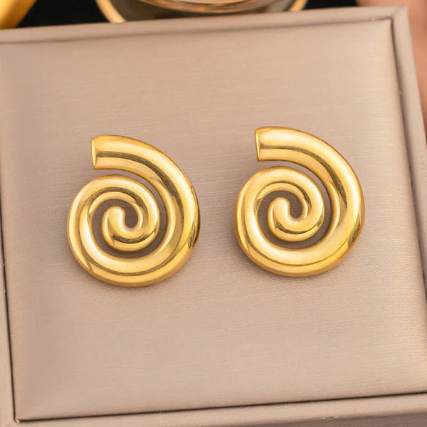 Gold Plated Stainless Steel Anti Tarnish Spiral Chunky Earrings - Aurvi