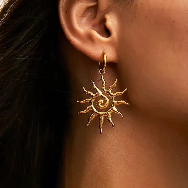 Gold Plated Stainless Steel Anti Tarnish Spiral Sun Shaped Stud Earrings - Aurvi