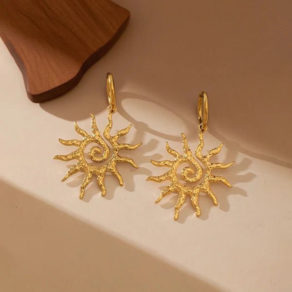 Gold Plated Stainless Steel Anti Tarnish Spiral Sun Shaped Stud Earrings - Aurvi
